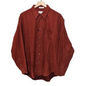 Vintage Alfani Shirt Mens L Cedar Red Microfiber Button Down Long Sleeve Casual